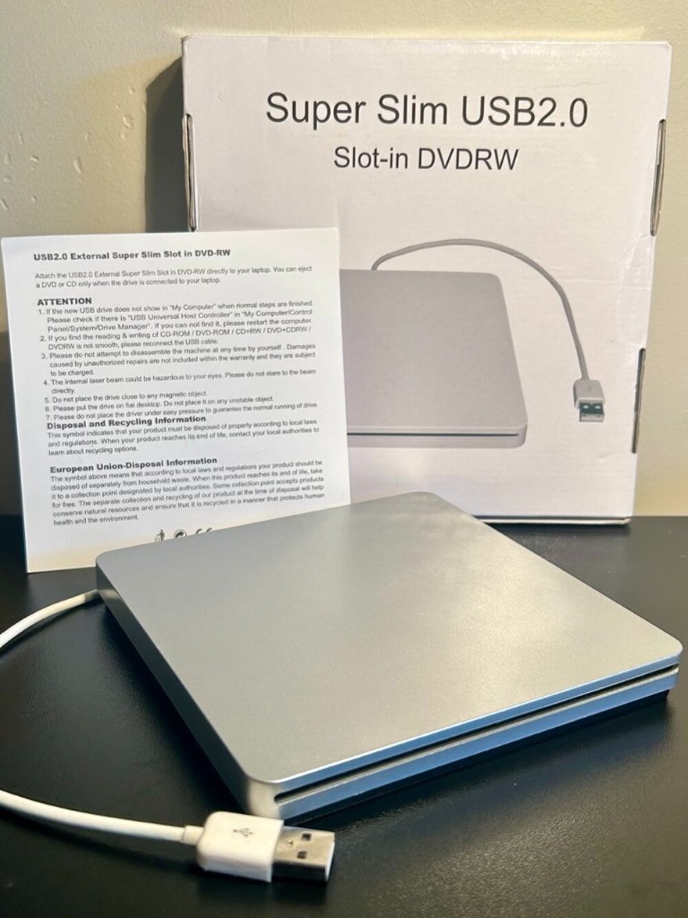 Slim External USB Slot In DVD-RW Drive – Silver – Like New / Great Condition